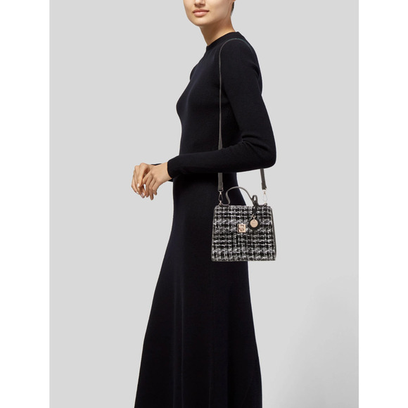 Dune Handbags - Dune London Purse Top Handle Crossbody Black White Tweed Plaid Gold Bag Charm